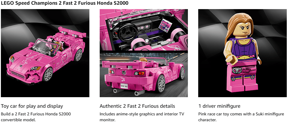 LEGO Speed Champions 2 Fast 2 Furious Honda S2000 - Pink Car - Toy Emporium