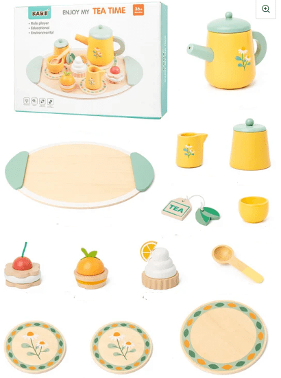 Wooden Tea Set (Yellow and Green) - Toy Emporium