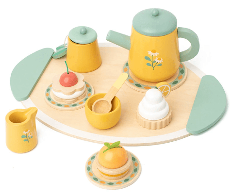 Wooden Tea Set (Yellow and Green) - Toy Emporium